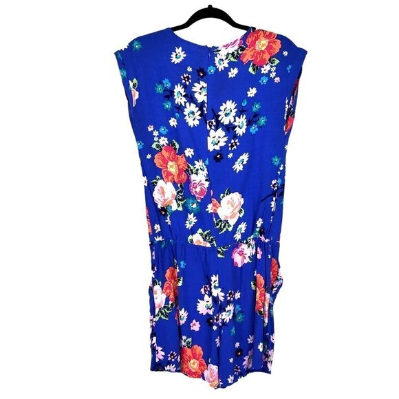 Matilda Jane Romper Size M Blue Floral Crochet Accent Drawstring Waist Pockets - Picture 3 of 10
